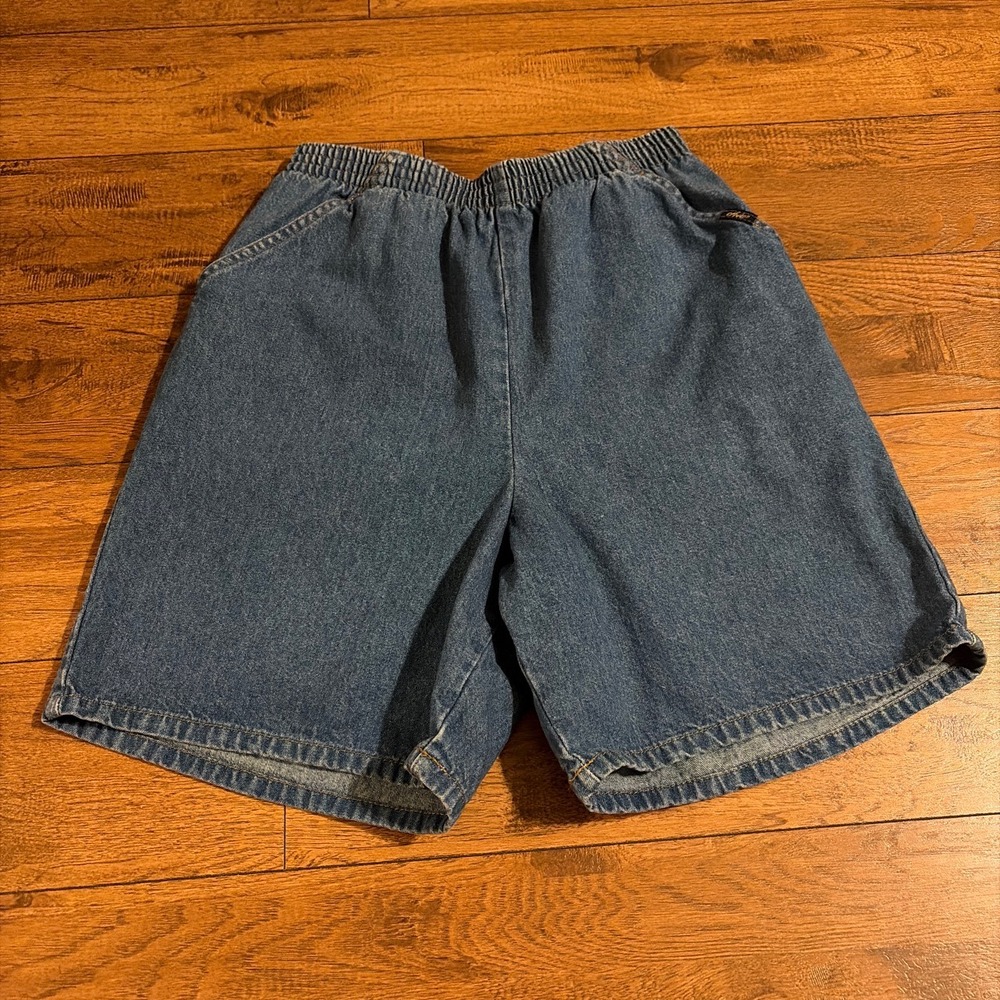 Chic Vintage Denim Shorts Womens 10 Elastic Waist High Rise Medium Wash 1C996DB
